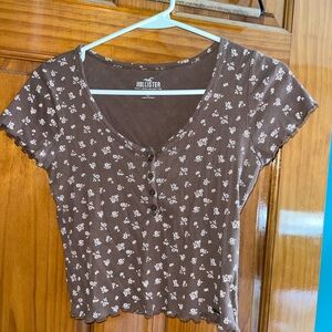 Hollister Brown Floral Short Sleeve Tee
